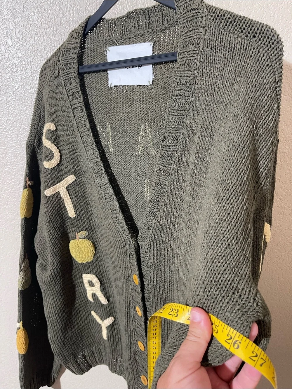 Story Mfg. green cardigan neck
